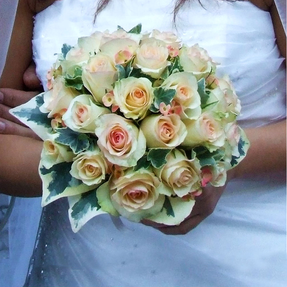 Elegant Bridal Bouquet for weddings in Rome with Pink Roses shaded, in white and green decorations